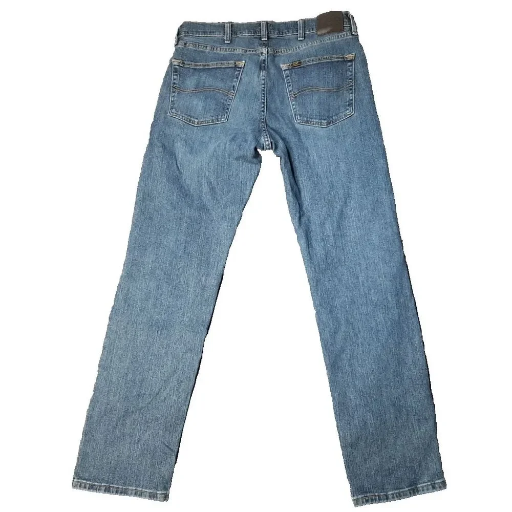 Lee Jeans Mens 34x32 Blue Denim Casual Medium Wash Straight Leg Regular Fit